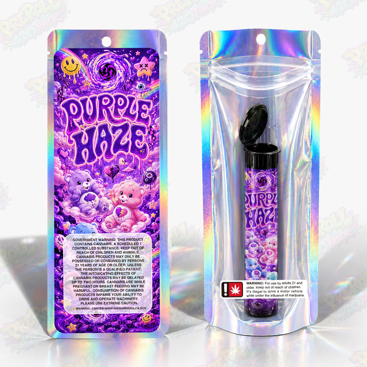 Purple Haze Pre Roll Tubes + Mylar Bags
