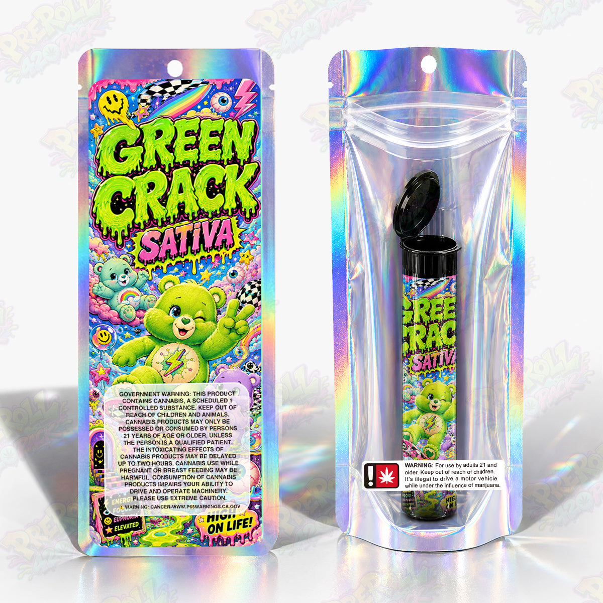 Green Crack Pre Roll Tubes + Mylar Bags