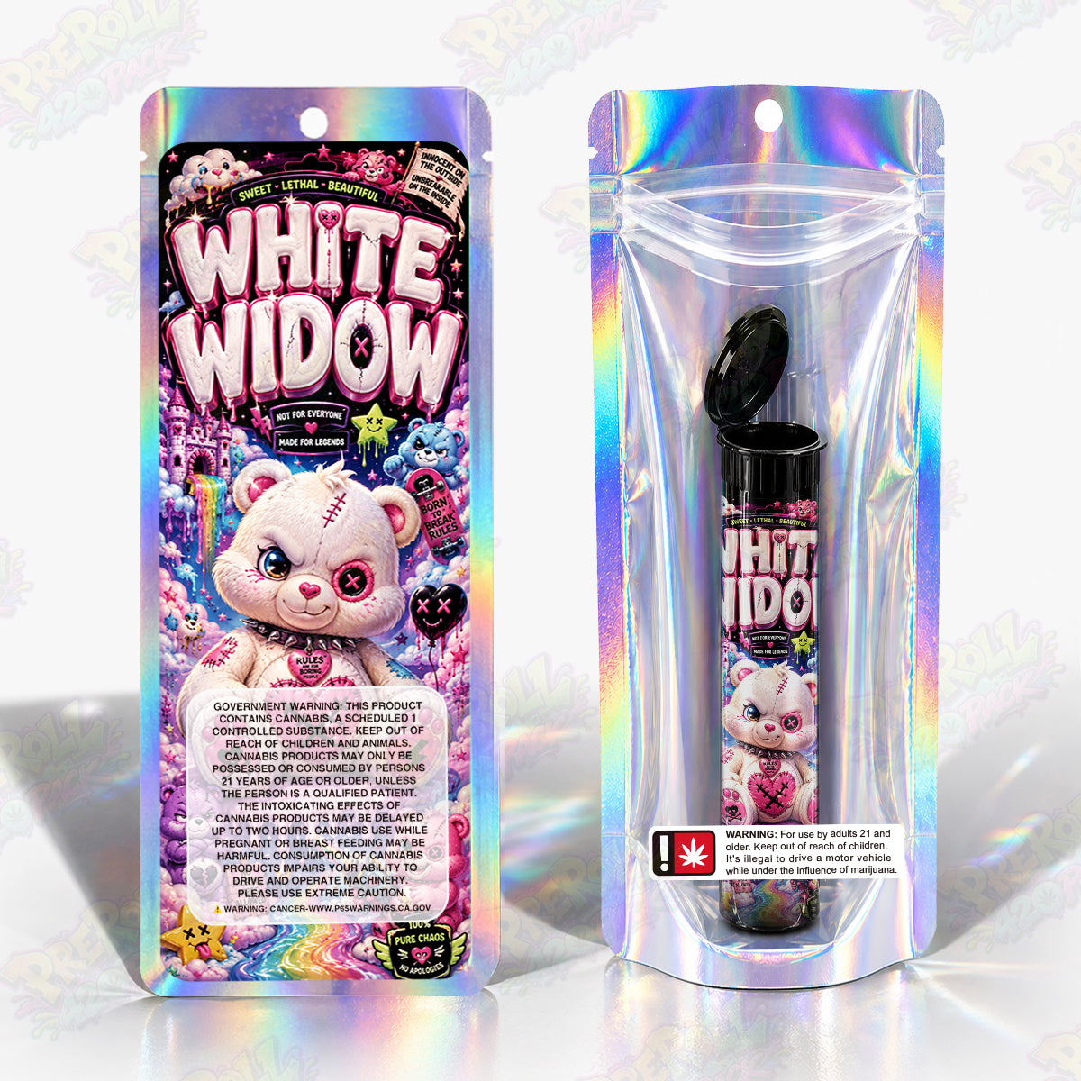 White Widow Pre Roll Tubes + Mylar Bags