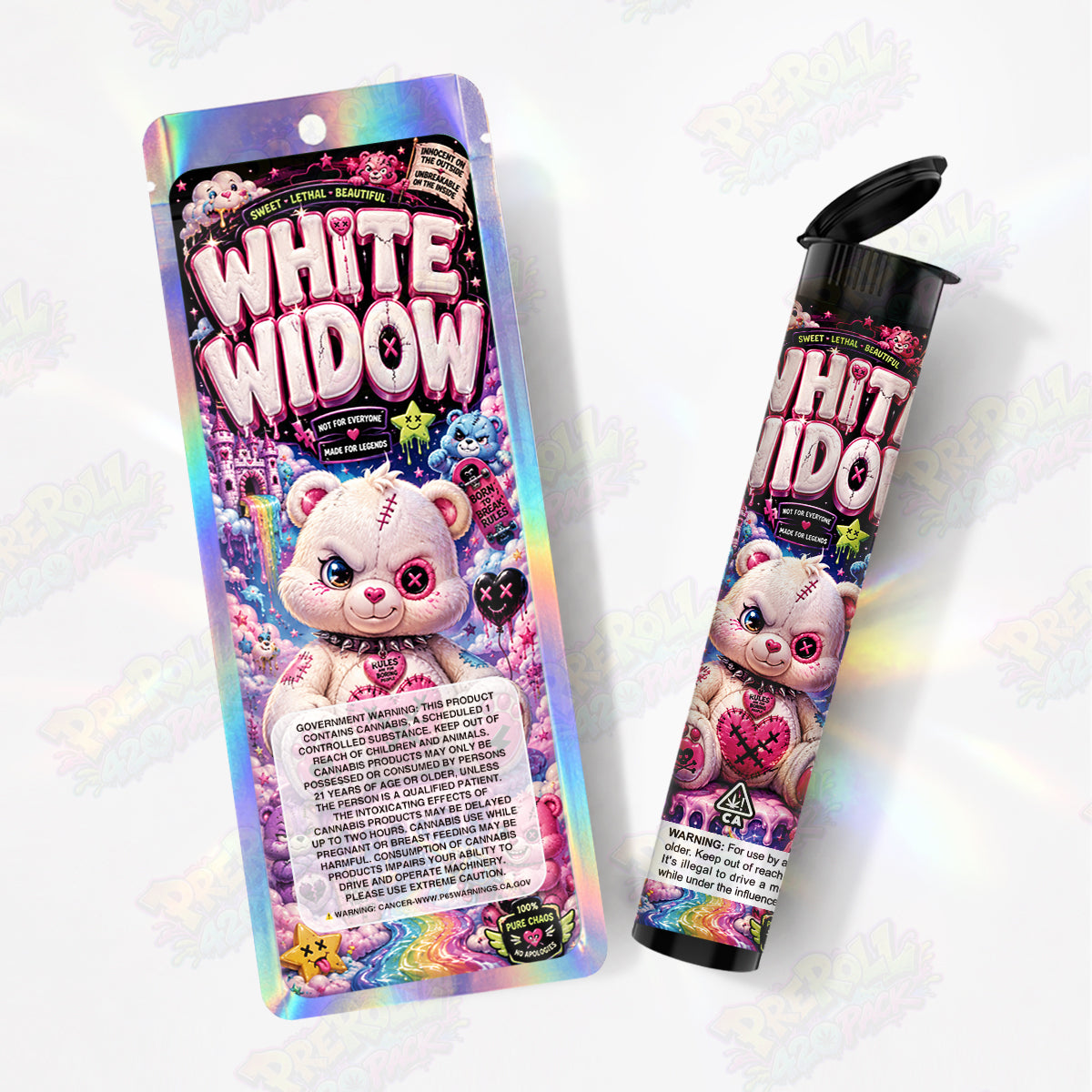 White Widow Pre Roll Tubes + Mylar Bags