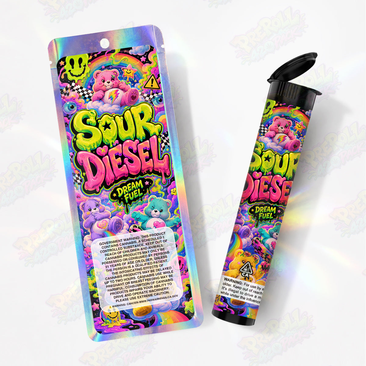 Sour Diesel Pre Roll Tubes + Mylar Bags