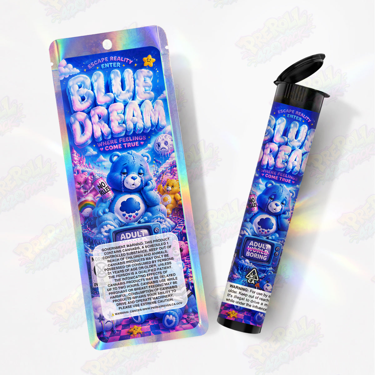 Blue Dream Pre Roll Tubes + Mylar Bags