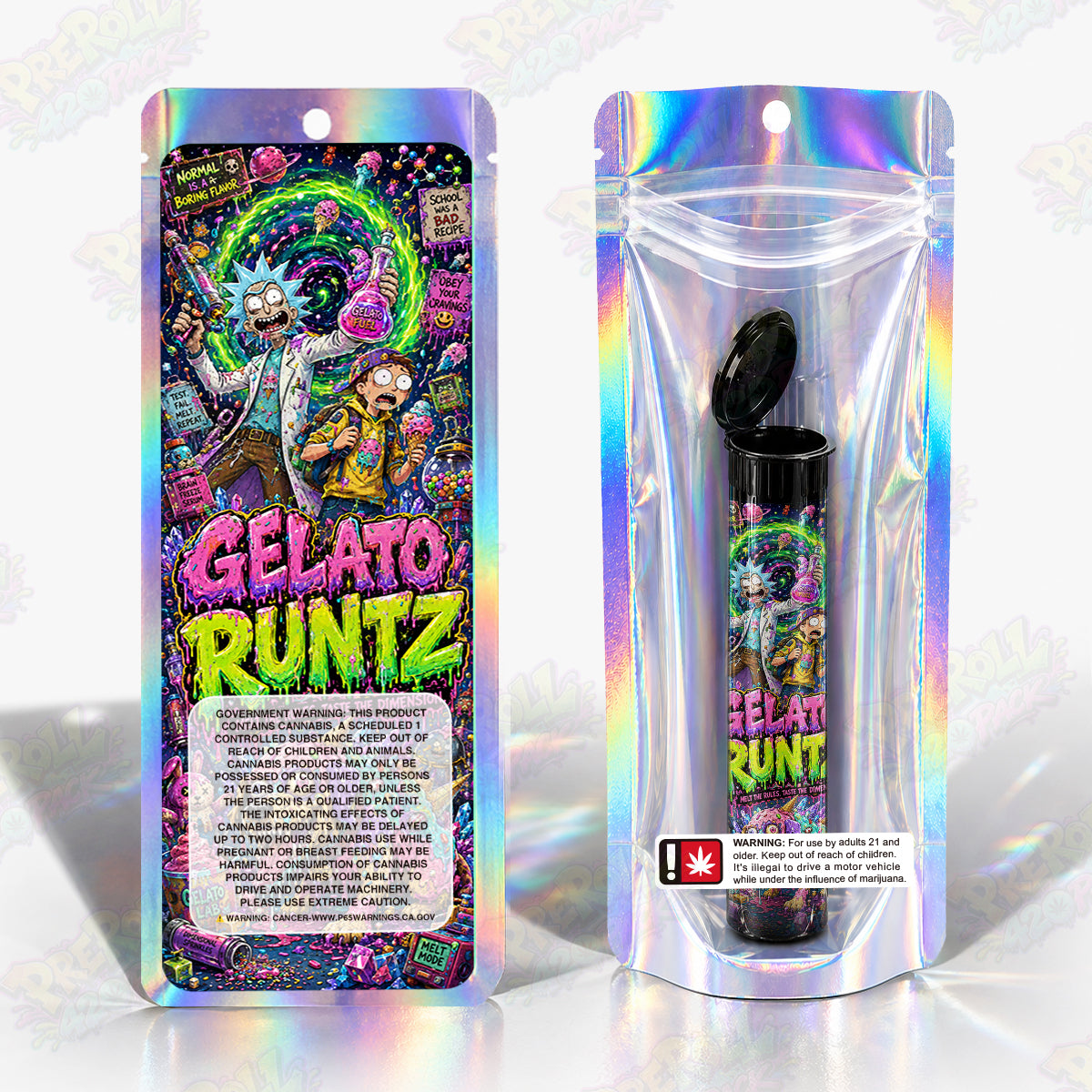 Gelato Runtz Pre Roll Tubes + Mylar Bags