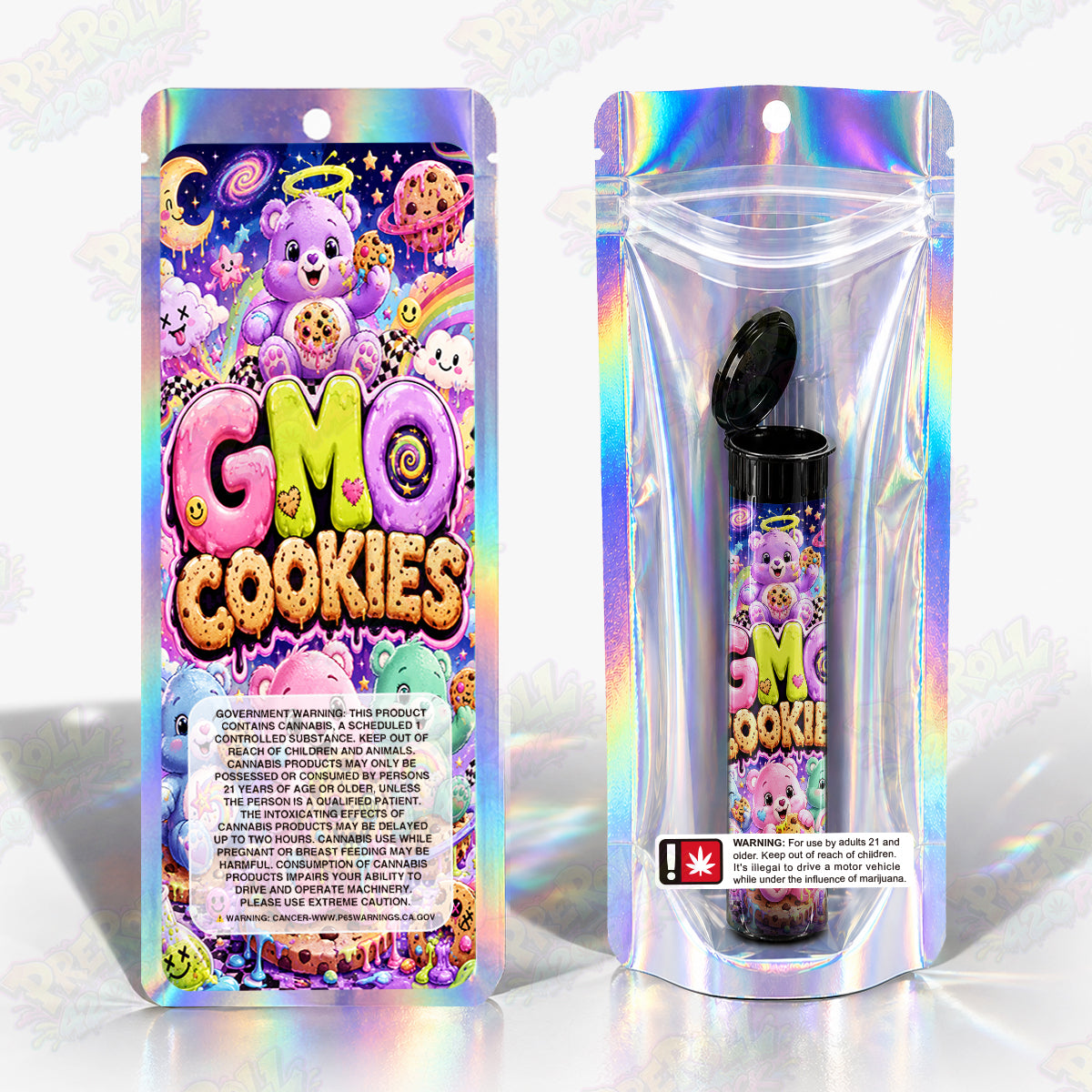 GMO Cookies Pre Roll Tubes + Mylar Bags