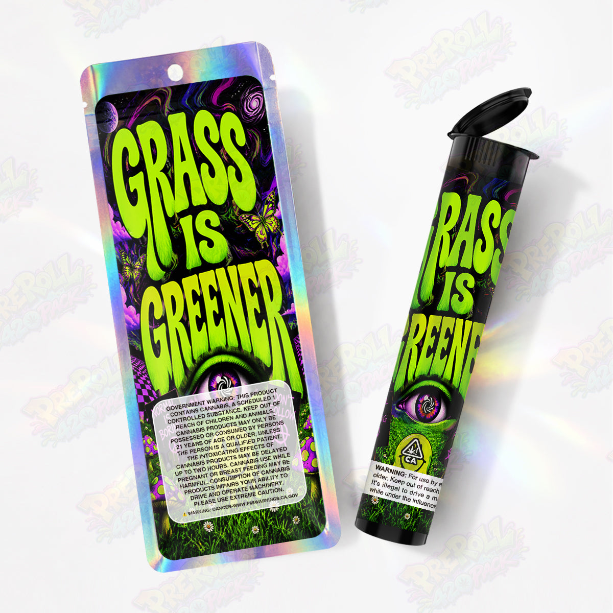 Grass Is Greener Pre Roll Tubes + Mylar Bags
