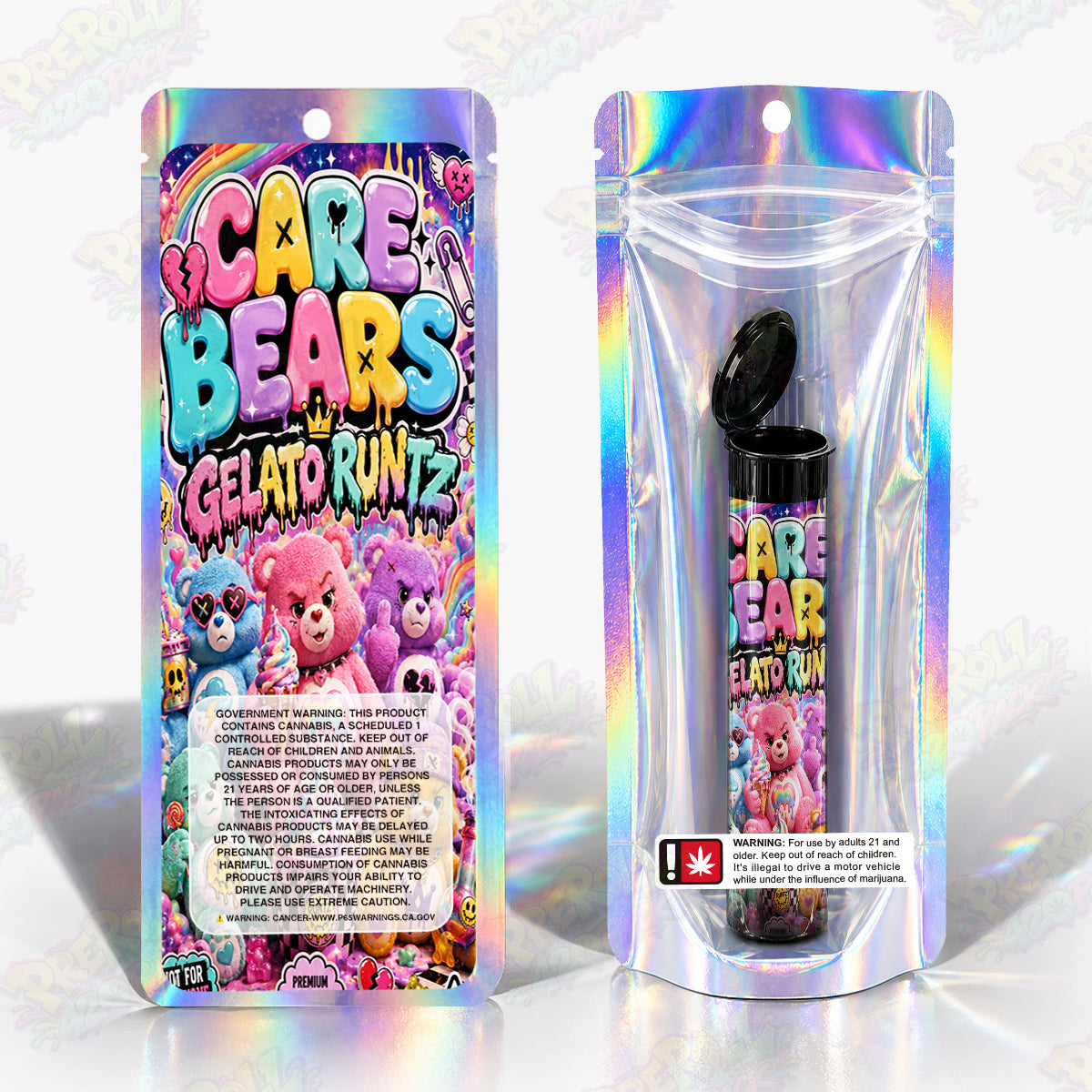 Care Bears Gelato Runtz Pre Roll Tubes + Mylar Bags