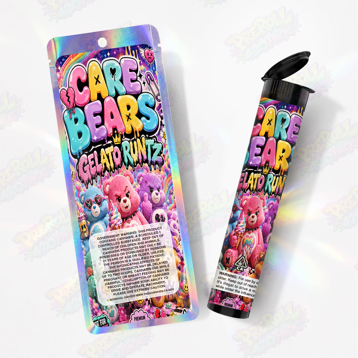 Care Bears Gelato Runtz Pre Roll Tubes + Mylar Bags