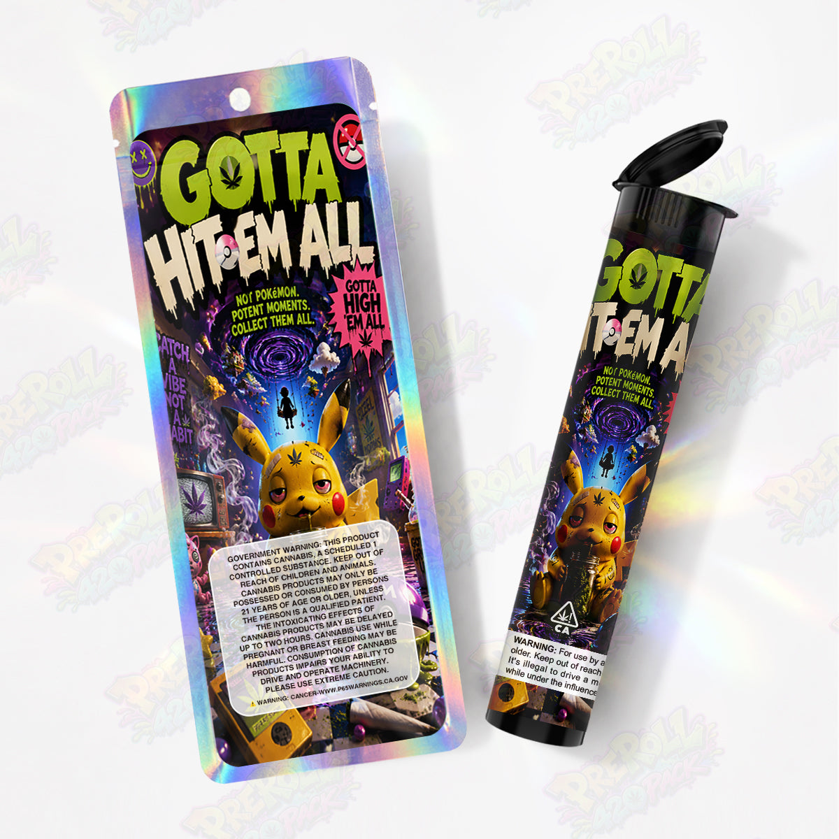 Gotta Hit'Em All Pre Roll Tubes + Mylar Bags