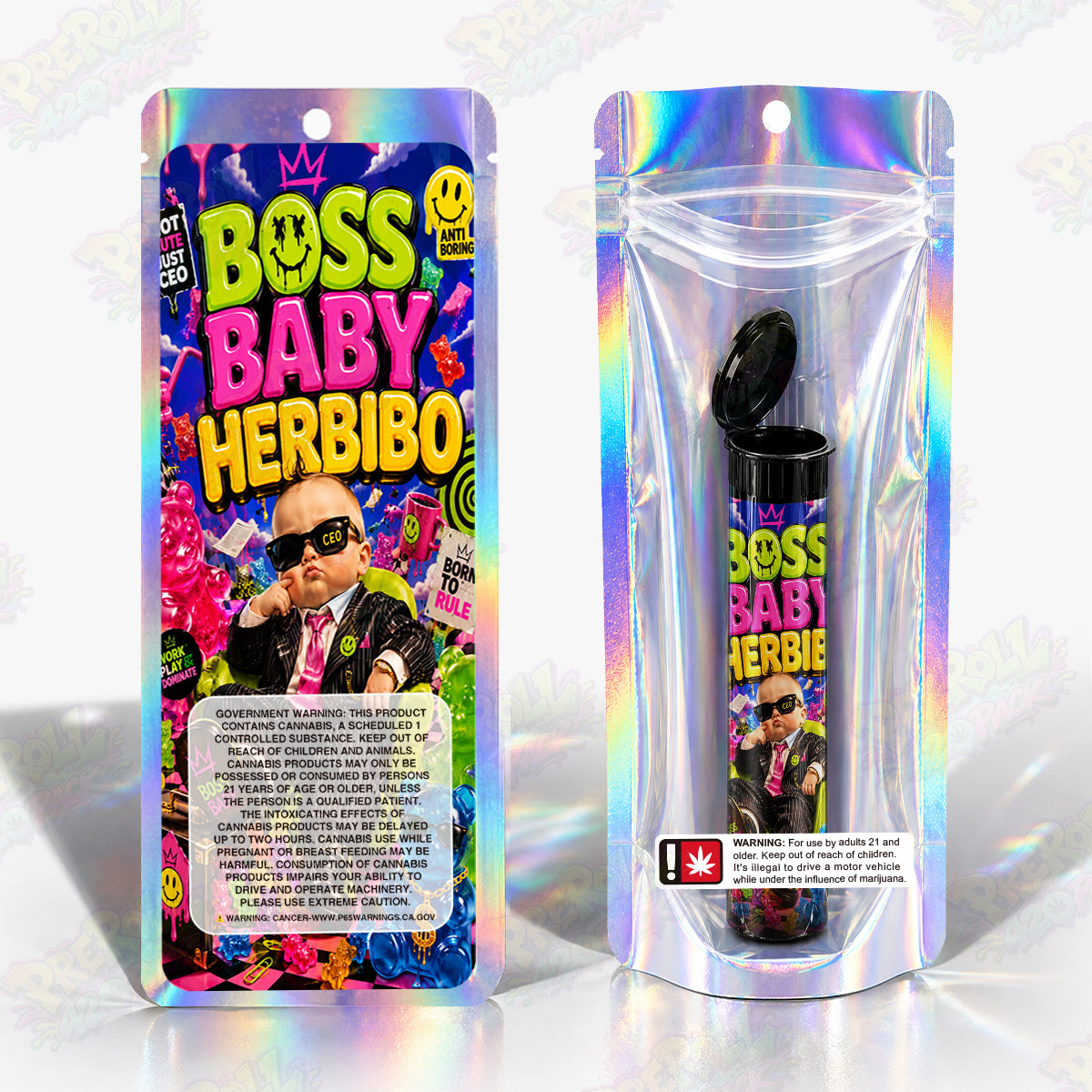Boss Baby Herbibo Pre Roll Tubes + Mylar Bags