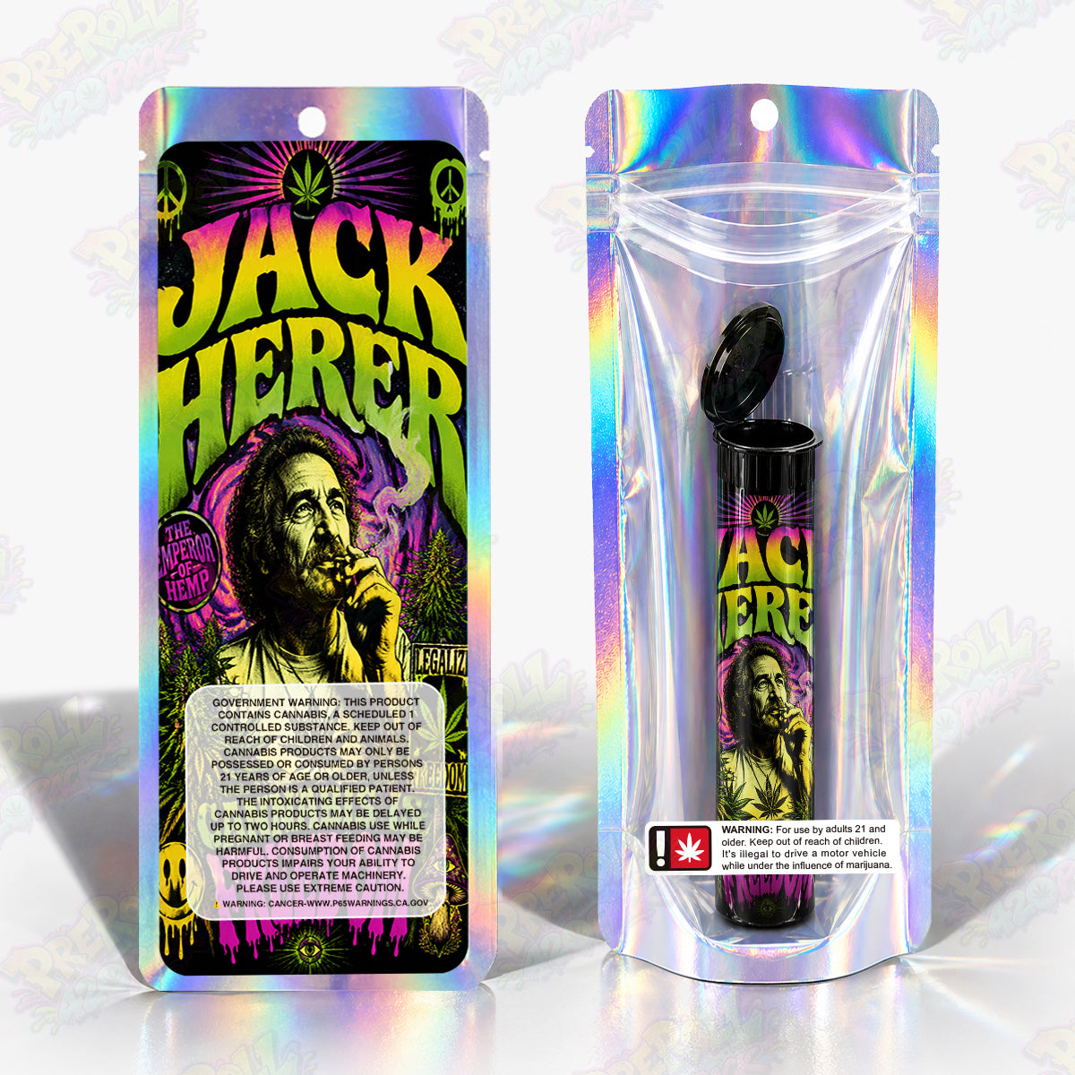 Jack Herer Pre Roll Tubes + Mylar Bags