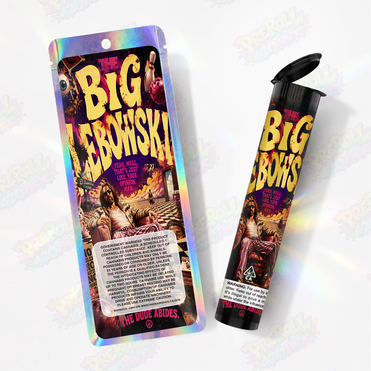 The Big Lebowski Pre Roll Tubes + Mylar Bags