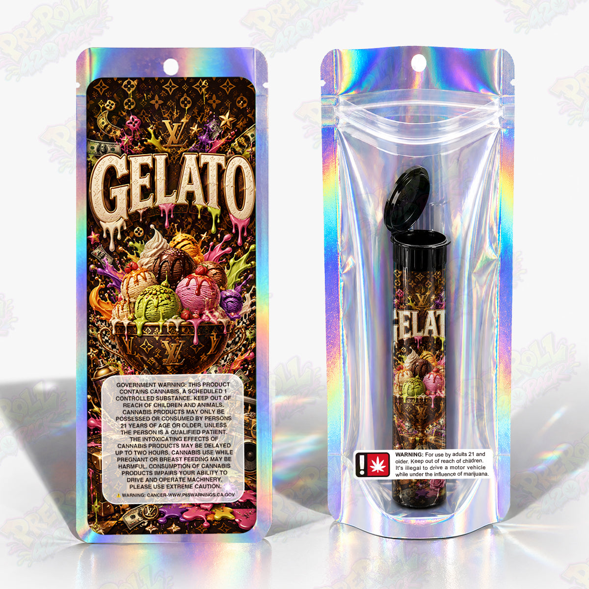 LV Gelato Pre Roll Tubes + Mylar Bags