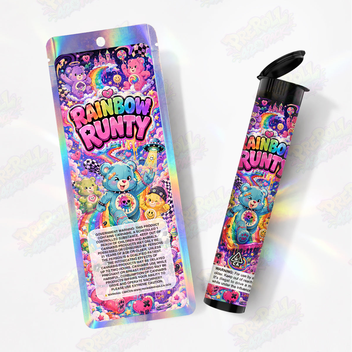 Rainbow Runty Pre Roll Tubes + Mylar Bags