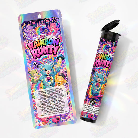 Rainbow Runty Pre Roll Tubes + Mylar Bags