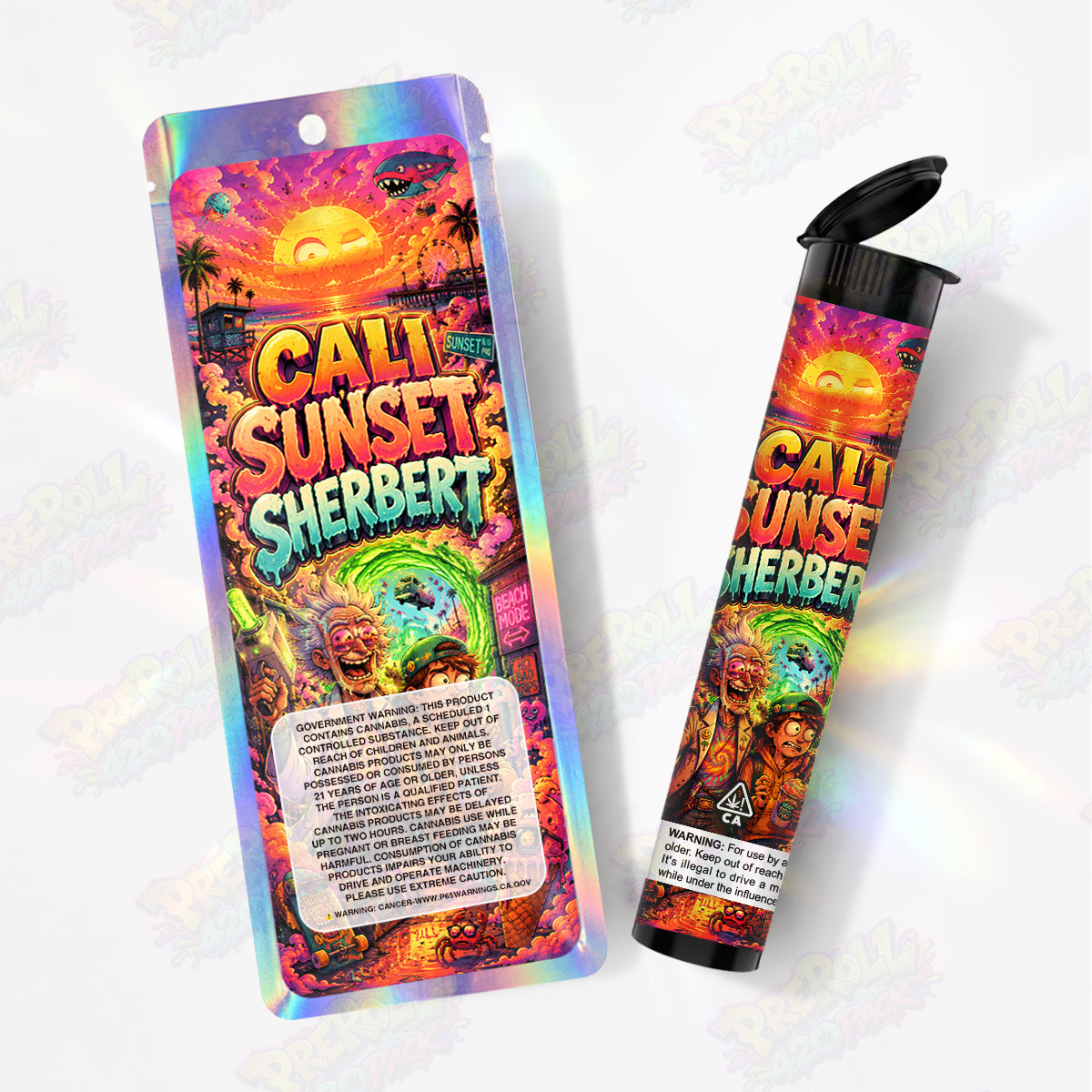 Cali Sunset Sherbert Pre Roll Tubes + Mylar Bags
