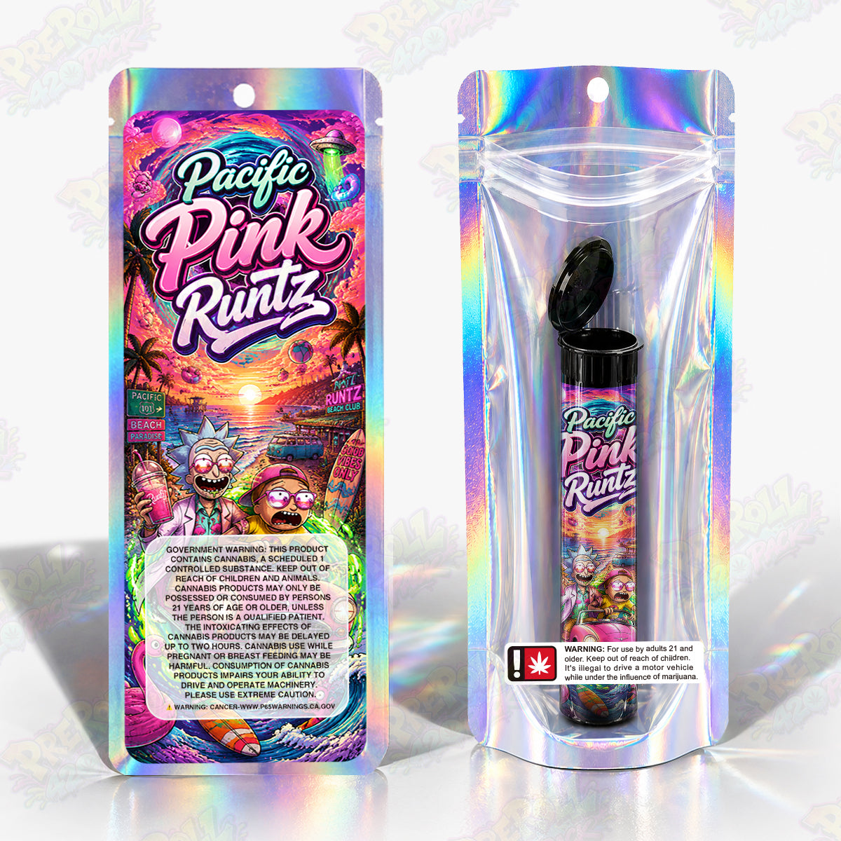 Pacific Pink Runtz Pre Roll Tubes + Mylar Bags